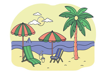 Wall Mural - A beach scene with umbrellas and chairs