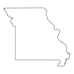 White solid outline of the state of Missouri