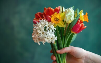 Sticker - Womans hand holding bouquet of flowers