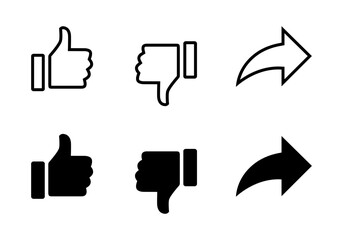 Wall Mural - Like, dislike, and share icon set. Thumb up, down, and arrow concept