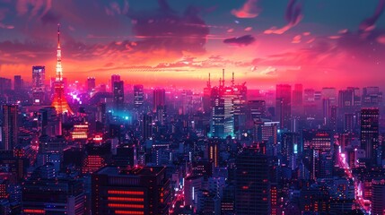 Wall Mural - Cityscape of Tokyo city skyline at night in Japan