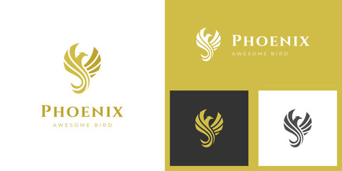 awesome phoenix golden logo illustration. phoenix wing logo animal abstract