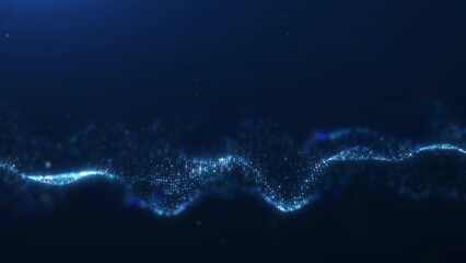 Leinwandbilder - Abstract digital technology concept with a wave pattern of glowing dots against a deep blue background. Network connectivity and data flow.