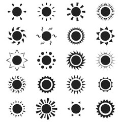 Aufkleber - Sun silhouettes, vector set. Various variations of the sun and rays, large selection.