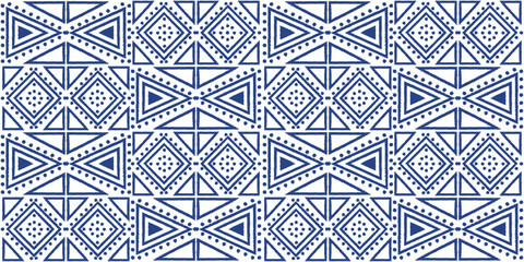 Aufkleber - Patterned geometric ornament made of repeating shapes. Blue triangles and rhombuses, ethnic pattern.