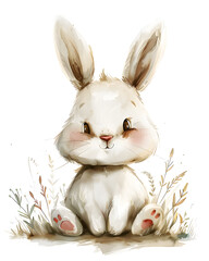 Wall Mural - A cute bunny rabbit sitting in the grass with floppy ears and whiskers