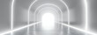 © RM Graphics - White background 3D room light abstract space technology tunnel stage floor. Empty white future 3D neon background studio futuristic corridor render modern interior silver road black wall design gray