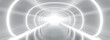 © Rana - White background 3D room light abstract space technology tunnel stage floor. Empty white future 3D neon background studio futuristic corridor render modern interior silver road black wall design gray