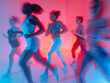 © Image-Love - A group of women are running in a blur, with one woman in the foreground and the others in the background. Concept of movement and energy, as the women are all running at different speeds