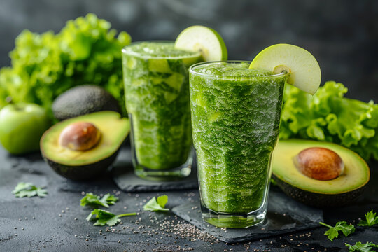 Fresh Green Smoothie with Avocado and Apple Garnish for a Healthy Lifestyle