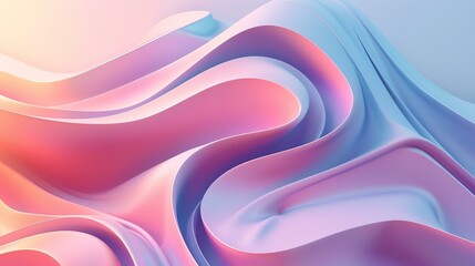 Wall Mural - 3D rendering. Pink and blue pastel colors. Soft and smooth waves. Abstract shapes.