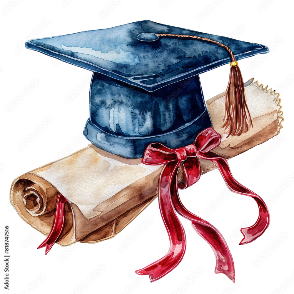 Illustration Stock Watercolor Graduation Cap and Diploma Clipart, A ...