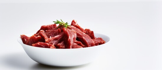 Poster - A white bowl contains jerky meat allowing for copy space in the image