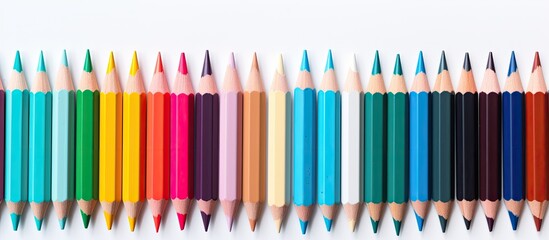 Aufkleber - Two sets of color pencils on a clean white background creating an image with copy space
