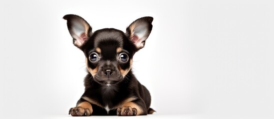 Aufkleber - A cute Chihuahua puppy sitting against a plain white background creating a perfect copy space image