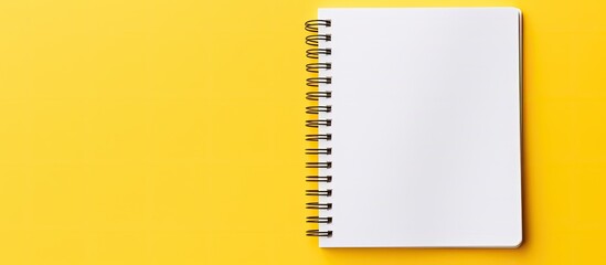 Poster - Top down view of a yellow background with a spiral notepad featuring white pages and ample copy space for adding images or text