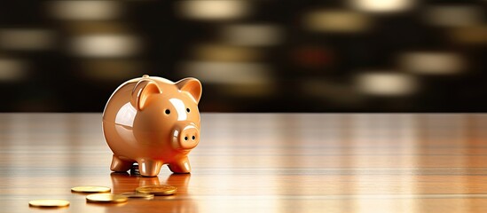 Poster - A copy space image featuring a 1 dollar coin in a piggy bank representing money saving