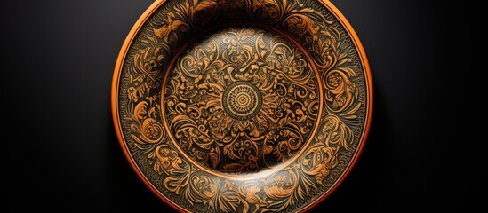 Poster - The copy space image showcases a beautifully crafted ceramic plate meticulously made by hand set against a contrasting black backdrop