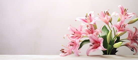 Poster - A stunning copy space image of pink lily flowers set against a light background