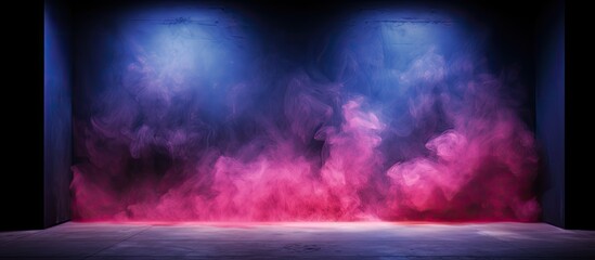 Leinwandbilder - Dark room with empty walls neon light smoke and a captivating glow providing an ideal background for a copy space image