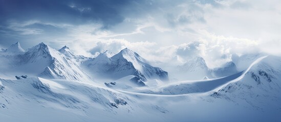 Aufkleber - Snow covered mountains with falling snow Copy space image