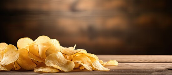 Poster - Copy space image of potato chips placed on a rustic wooden background