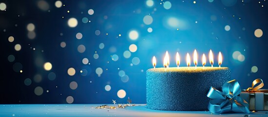 Aufkleber - Happy birthday greetings for a 13 year old featuring lit candles and festive decorations on a beautiful blue background Copy space image