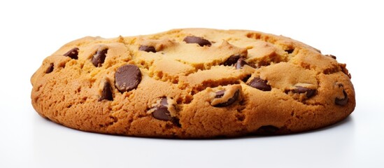 Fototapete - A chocolate chip biscuit displayed on a white background with copy space image