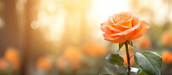 Aufkleber - In the spring season there is a stunning orange rose with sun light in the background creating a beautiful image with ample copy space