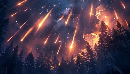 Wall Mural - Meteor shower lighting up the sky