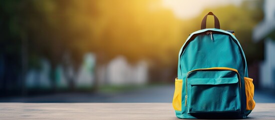 Poster - School bag with school supplies on a background Ample space available for adding text