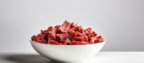 Poster - A white bowl contains jerky meat allowing for copy space in the image