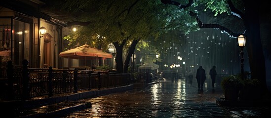 Aufkleber - At nighttime a picturesque image with blurred lights in the background can be captured. Creative banner. Copyspace image