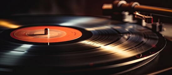 Shallow depth of field captures the surface of an old vinyl record in a macro shot creating a captivating copy space image