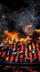 Wall Mural - Empty flaming charcoal grill with open fire