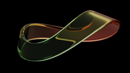 Poster - curve gradient glass dispersion, Transparent glossy beautiful glossy glass on black background. 3d rendering