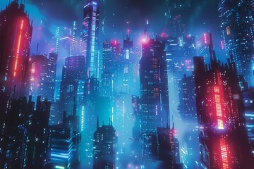 city skyscraper metropolis future futuristic night neon lights scifi cyberpunk architecture urban sk