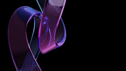 Poster - curve gradient glass dispersion, Transparent glossy beautiful glossy glass on black background. 3d rendering