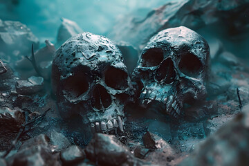 Canvas Print - Unraveling the Macabre Secrets of the Underworld:Haunting Skulls in the Shadows of Hades