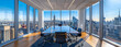 © Carles - business and economy concept, businesswoman and businessman office, working concept, meeting conceptEmpty business meeting table in a skyscraper, on the highest floor, overlooking the city,