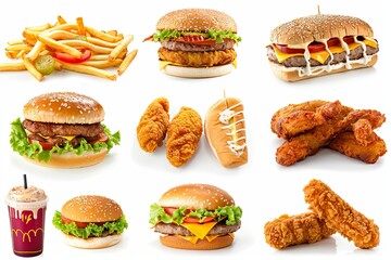 Aufkleber - Various types of food items arranged on a plain white background. Generative AI