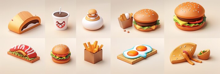 Aufkleber - Multiple food items arranged neatly in a grid pattern. Generative AI