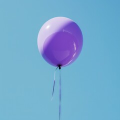 Poster - Minimalist scene: a single purple balloon floats against a clear blue sky