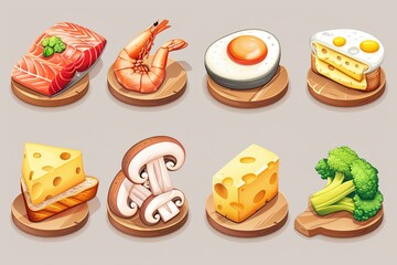 Aufkleber - Different food items displayed on various wooden plates. Generative AI