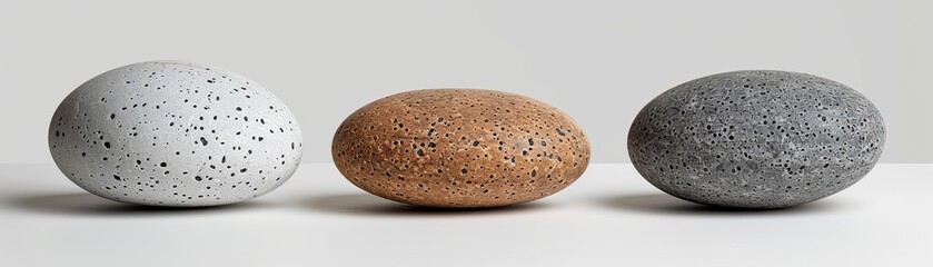 Poster - Minimalist image features three stones stacked on a soft grey backdrop