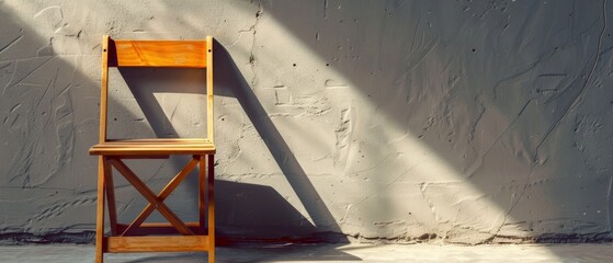 Poster - Minimalist aesthetic displayed by a plain wooden chair against a muted wall, casting shadows playfully