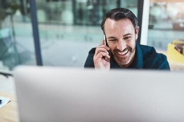 Aufkleber - Contact, phone call and business man in office for communication, conversation or negotiation deal. Talking, architect and person with mobile for networking, client b2b or explaining project details