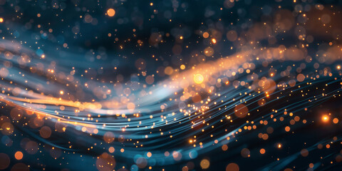 Poster -  optic cables with light particles flowing, Network connection fiber optic,Colorful optic fiber electrical cables wires neon waves lines abstract 3d design background pattern glow colored streams 