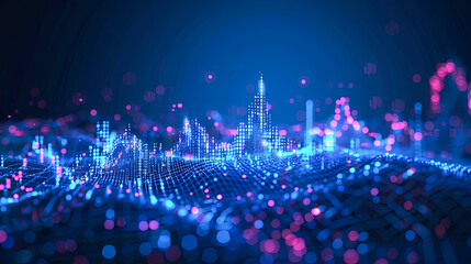 Poster - digital technology background with glowing particles. Futuristic virtual world.