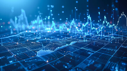Poster - 3D rendering of abstract digital landscape with polygonal shape and connecting dots and lines. Connection structure. Big data visualization.